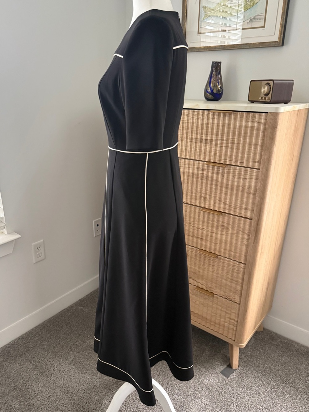 LK Bennett London Indina midi black w/ white piping S-4 - Picture 5 of 7